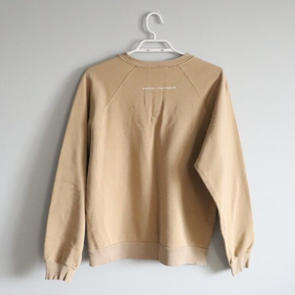 Ragdoll‎ LA Women's Sz M Tan Fleece Crewneck Pullover Stretch Ribbed Sweater - Picture 2 of 12